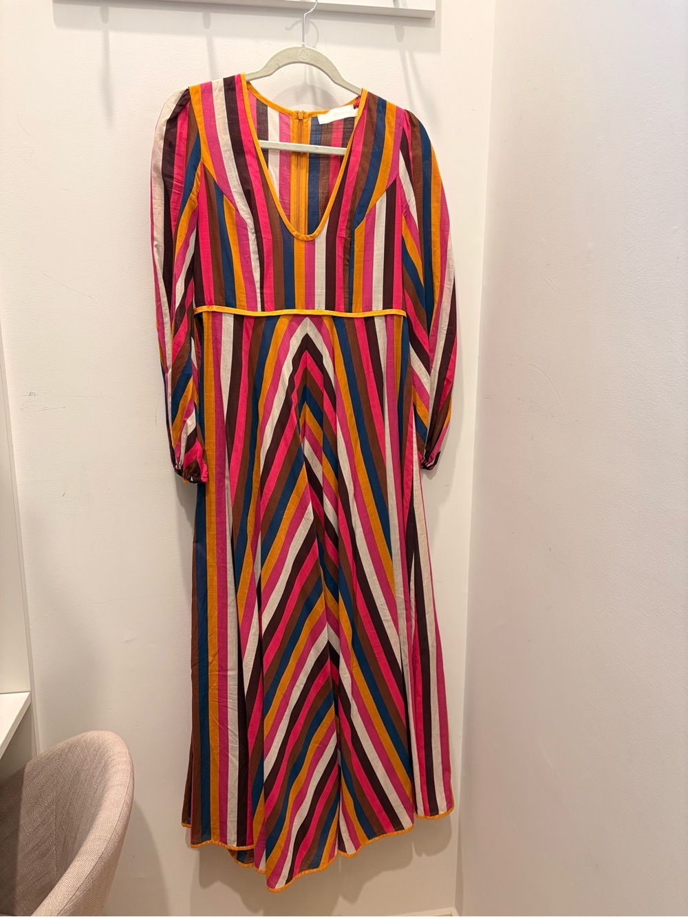 Zimmermann Multicolor Vertical Stripe Dress in Mustard, Pink & Blue